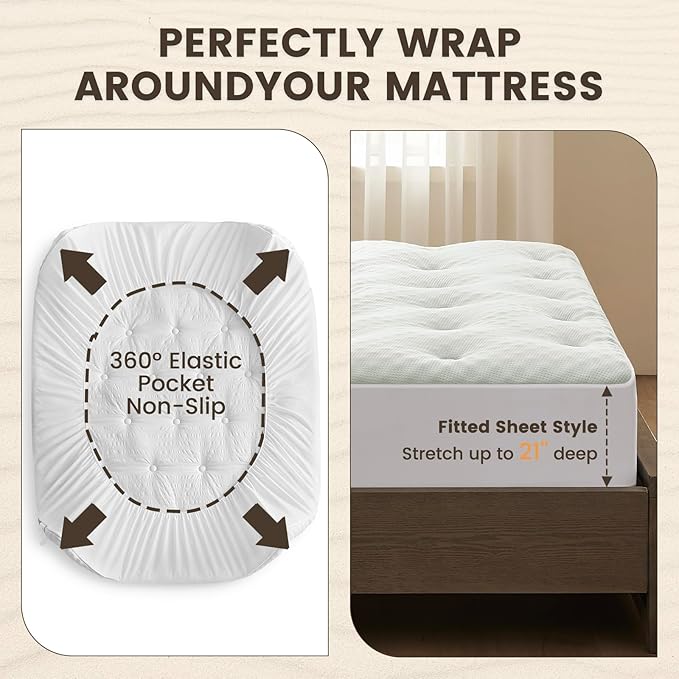 QUIETSEA Reversible Twin Mattress Topper Egg Crate Memory Foam Mattress Topper, Bamboo Viscose Mattress Pad Twin, Noiseless Waterproof Mattress Cover with Deep Pocket Stretches up to 21", 39" x 75"