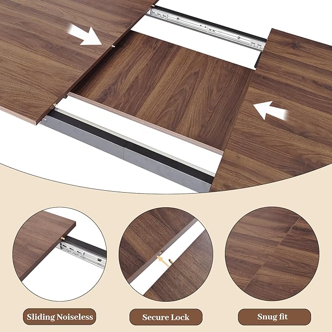 63"- 78.7" Extendable Dining Table Set for 8, Modern Kitchen Table with Dining Chairs for 6-8 Person, Thickened Expandable MDF Wooden Table with Metal Legs for Dining Room, Kitchen, Living Room
