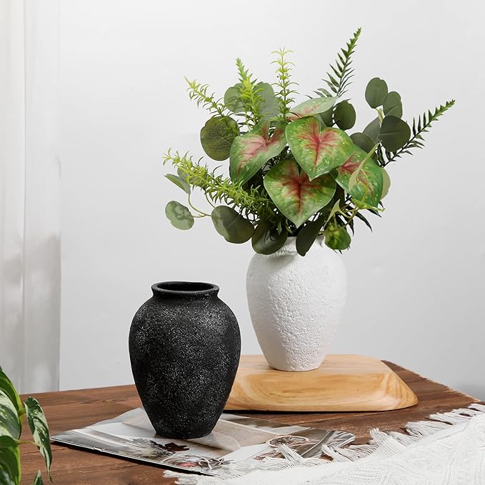 Rustic Ceramic Vase for Home Decor – 2PCS 6.7" Small Decorative Matte White Vases for Dried Flowers, Pampas Grass, Faux Plants – Modern Farmhouse Boho Table Centerpiece