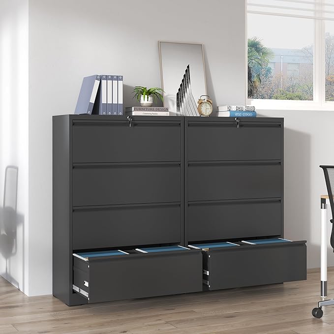 4 Drawer Lateral File Cabinets,Metal Lateral Filing Cabinet for Home Office,Wide Steel Storage Cabinet Commercial Drawer for Legal/Letter/A4 Size Files Assembly Required