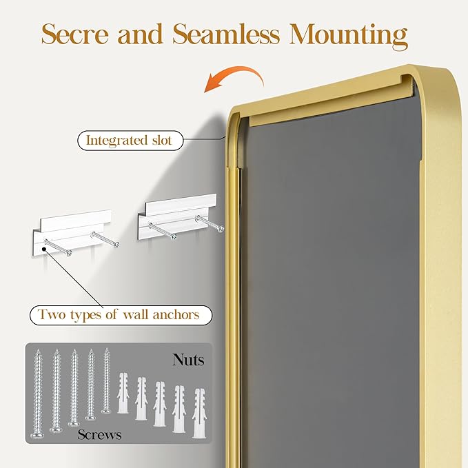 Fun Memories Wall Mirror for Bathroom,32x36 Inch Glod Bathroom Mirror, Rectangular Wall Mounted Decorativ, Rounded Corner, Aluminum Alloy Frame, Farmhouse, Hangs Horizontal or Vertical