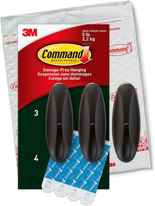 Command Outdoor Large Bronze Hooks, Holds up to 5 lb, 3 Hooks and 4 Command Strips, Damage-Free Hanging Wall Hooks for Hanging Christmas Decorations with Weather Resistant Strips