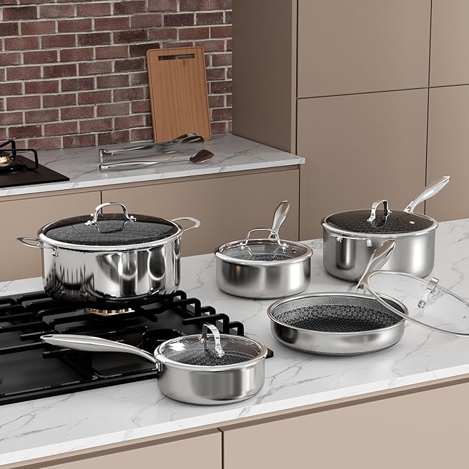 17-Piece 5 Ply Stainless Steel Cookware Set with Lids, Pots and Pans Set Non Stick, Non-Toxic, for Induction, Oven, Dishwasher Safe, RV Essentials, Kitchen Appliances