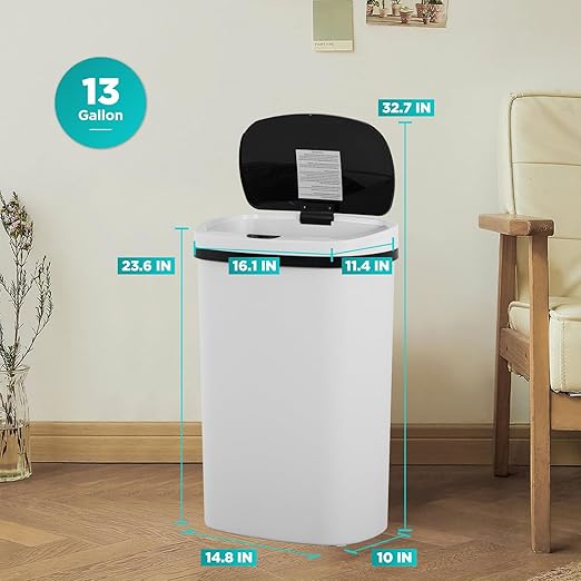 PayLessHere 13 Gallon Trash Can Kitchen Trash Can Automatic Garbage Can with Lid Touch Free High-Capacity Motion Sensor for Home Kitchens Bedroom Bathroom Office Kitchen Waste Bin Wateproof Trash Bin
