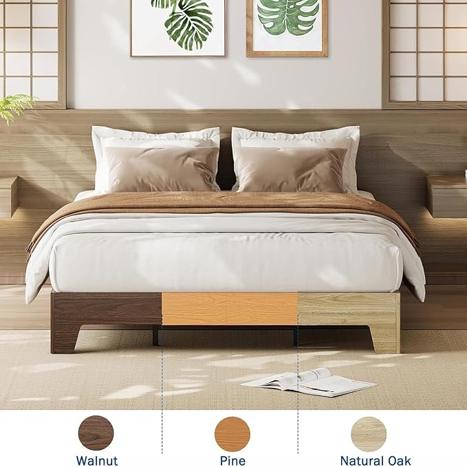 Garvee Wood Platform Bed Frame, King Size Bed Frame, Wood Slat Support, No Box Spring Needed, Easy Assembly, Noise-Free Design, Underbed Space for Storage