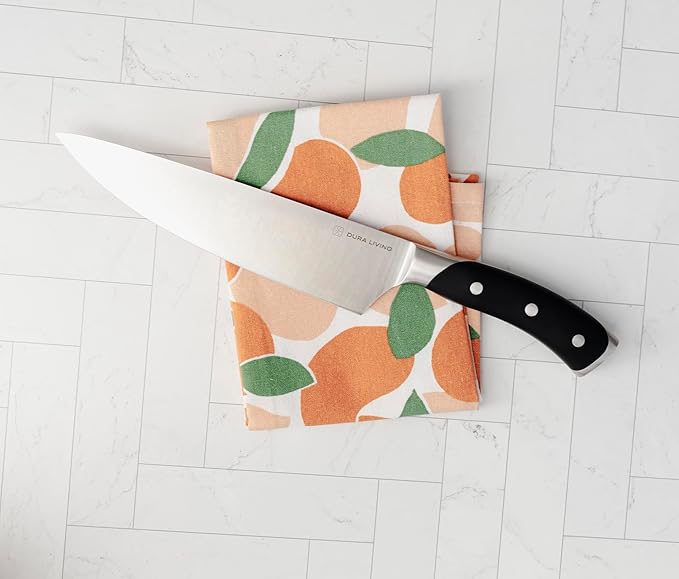 8-Inch Chef Knife – Ultra-Sharp German High Carbon Stainless Steel, Full Tang, Ergonomic Handle, Multipurpose Kitchen Knife for Chopping, Slicing, and Dicing, Black