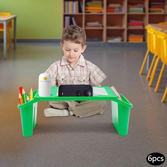 Set of 6 Kids Lap Desk Tray, Portable Activity Table, Plastic, Stackable for Drawing, Writing, Eating, Classroom, 19.69" L x 9.84" W x 7.09" H, Green