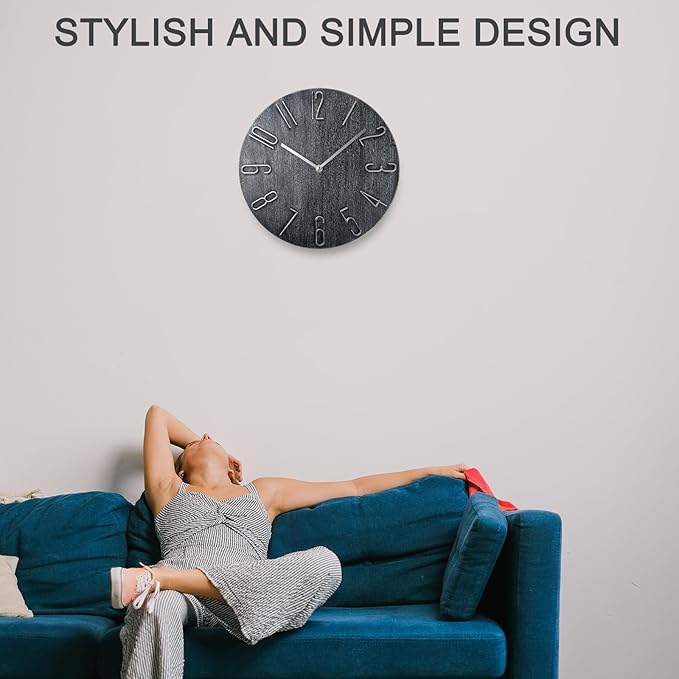 Faupugh 12 inch Silent Wall Clock, Wall Clocks Battery Operated Decorative Clock, Suitable for Home, Office, School, Kitchen, Bedroom, Living Room (Gray)