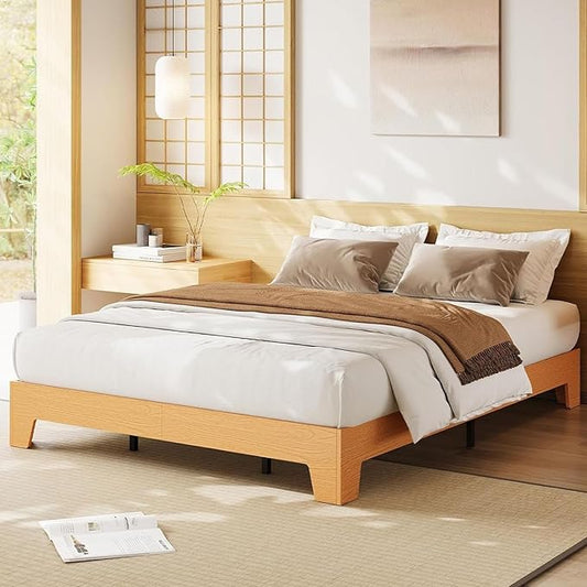 Garvee Wood Platform Bed Frame, Queen Size Bed Frame, Wood Slat Support, No Box Spring Needed, Easy Assembly, Noise-Free Design, Underbed Space for Storage