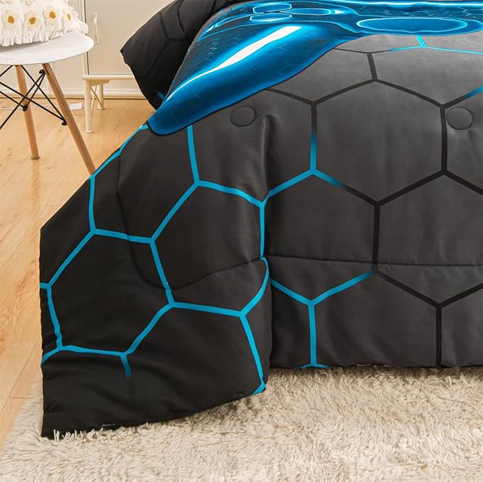 NTBED Game Console Comforter Set for Boys Girls Kids 3D Gaming Lightweight Microfiber Gamer Bedding Sets (Blue, Twin)
