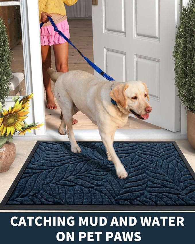 Yimobra Front Door Mat Outdoor Indoor, 36x24 All-Season Waterproof Welcome Mat, All-Weather Outside Entrance Mat, Non-Slip Patio Porch Doormat, Low Profile, Fade Resistant, Blue