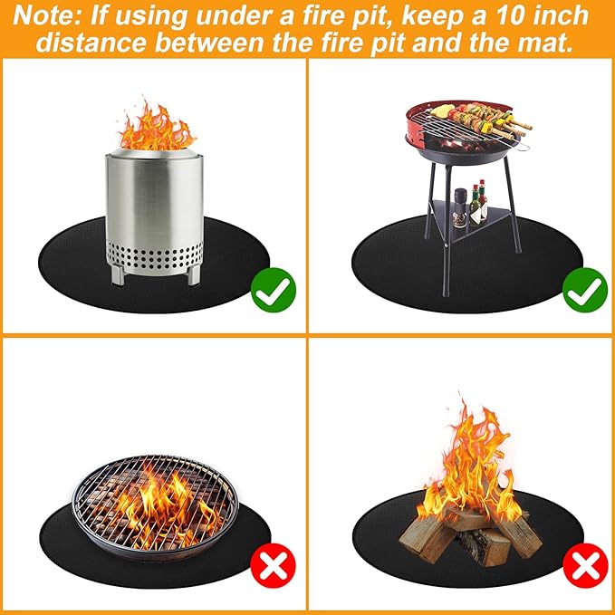 48'' Fire Pit Mat for Solo Stove Bonfire, Round Grill Mats for Outdoor Grill Fireproof Waterproof BBQ Grill Mat for Solo Stove Accessories, Grill Matt for Outdoor Grill Deck Protector