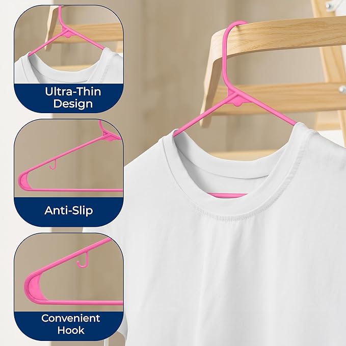 SereneLife 200 Pack Plastic Hangers, Non-Slip, Space-Saving Closet Organizers, Durable and Strong for Shirts, Sweaters, Hoodies, Kids Clothes & Dresses, Ultra-Thin, Lightweight