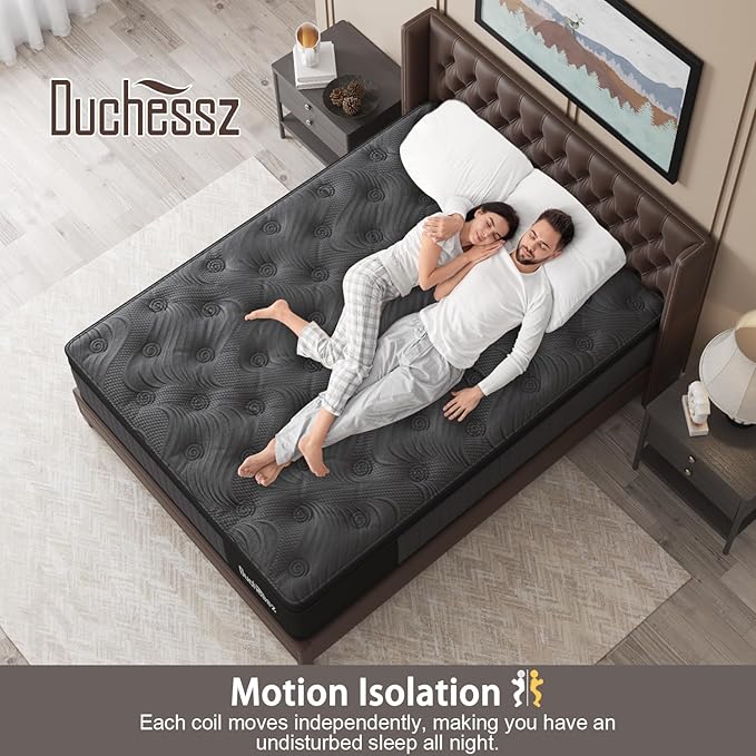 Full Mattress, 12 Inch Hybrid Mattresses Black with Gel Memory Foam and Individually Pocket Innerspring Euro Top Medium Firm for Motion Isolation, Edge Support
