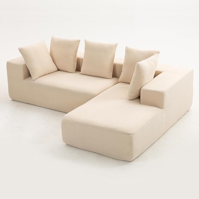 KEIKI L-Shape Cloud Sectional Sofa, 96” Modern Modular Boneless Couch with Left Chaise Lounge, Upholstered Couches for Living Room Bedroom, Beige