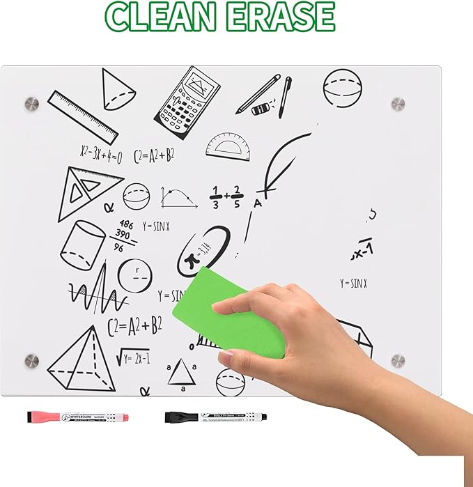 iCAGY Acrylic Dry Erase White Board for Wall - Small Wall-Mounted Whiteboard for Office Home and Kids - Sleek Design, Easy Installation, Rounded Corner, 11" x 14", White