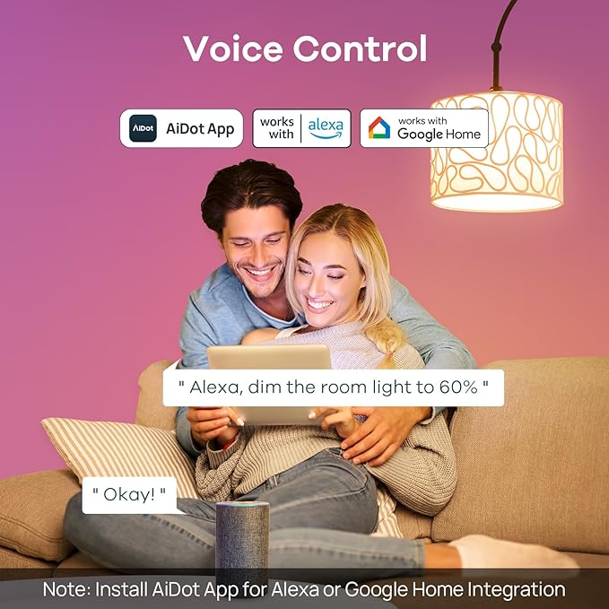 Linkind WiFi Smart Light Bulbs, Alexa Light Bulb Work with Alexa, Google Home, RGBTW 16 Million Color Changing Light Bulbs Dimmable, Mood Lighting, 2.4GHz Only, A19 E26 WiFi Bulb 60W 800LM 1 Pack