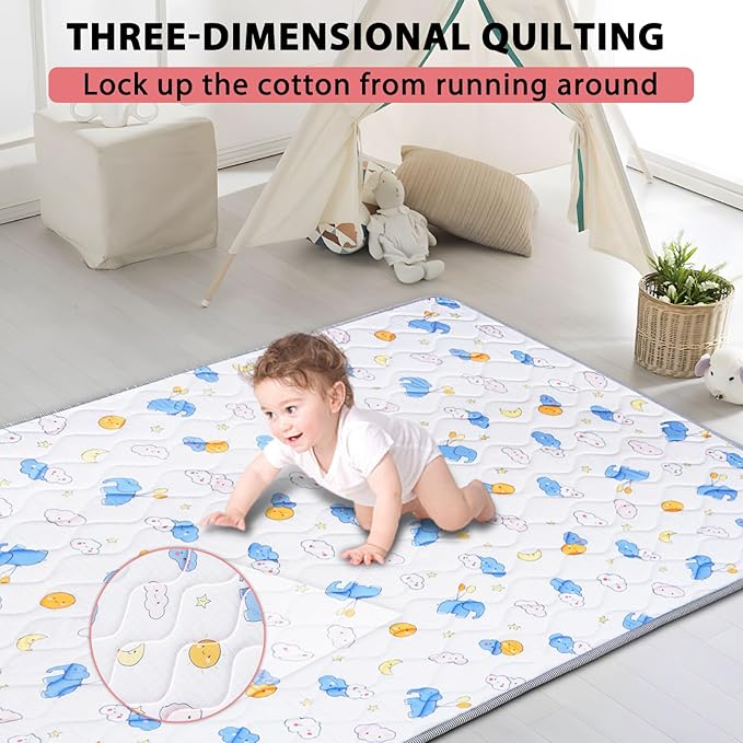 Baby Play Mat 71’’ x 59’’ Soft Baby Floor Mat Thicker Foam Play Mat for Babies，Toddlers, Foldable Baby Playpen Mat Crawling Mat，Elephant Design