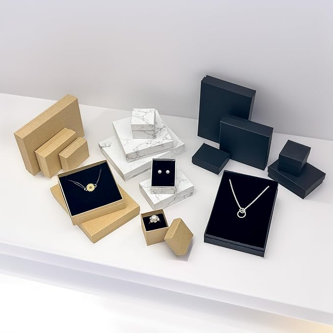 TheDisplayGuys - 24-Pack Cardboard Kraft Paper Jewelry Gift Boxes w. Velvet Padding - Necklace/Pendant - Kraft Brown - #33 (3.5" x 3.5" x 1.0")