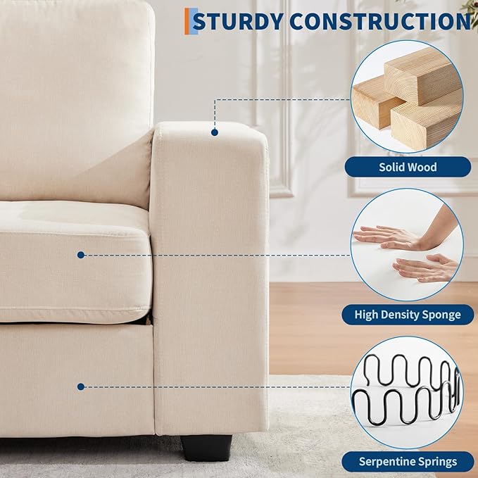 Garvee 90" Chenille Fabric Sofa Modern Comfort Sofa with USB/Type-C Ports, Deep Seat Cushions, Removable Cover, Wide Armrests Ideal for Living Rooms, Small Spaces, and Apartments - Beige