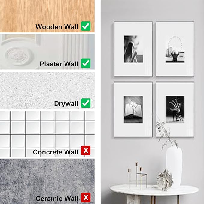 72 pcs Picture Hangers with 10-60lbs, 4 Different Size Picture Hangers, Iron Alloy Nail Hooks, Plaster Picture Hanging Kit on Wooden/Drywall Hanging Hardware for Clock, Mirror, Jewelry