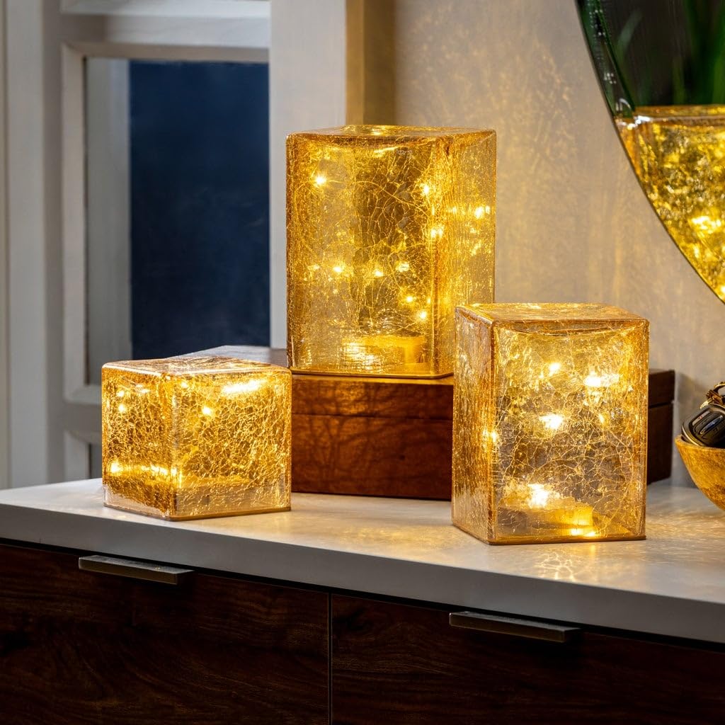 Eveergren LED Glass Cubes and Spheres Towers, Set of 3