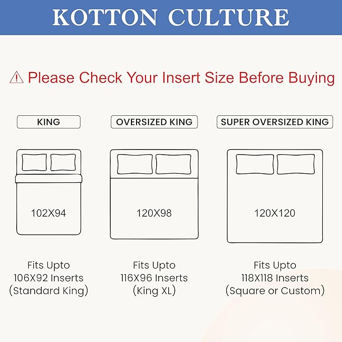 Kotton Culture 120"x120" 3 Pc Super King Plus/Super Oversize King Duvet Cover Set 100% Egyptian Cotton - 600 TC, Zipper Closure & Corner Ties - Fits Only Extra Large Inserts - Navy Blue