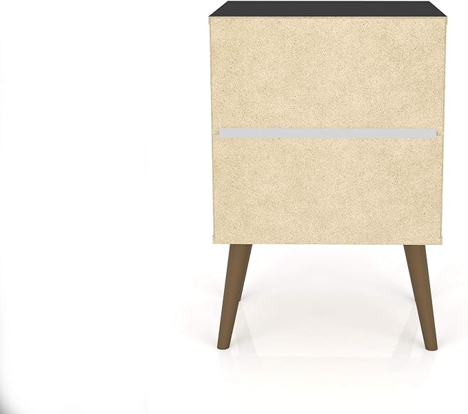 Manhattan Comfort Liberty Mid Century Modern Nightstand with Drawer and Cubby, Bedside Table for Bedroom and Living Room, Night Stand Accent Decor, Easy Assembly, Black