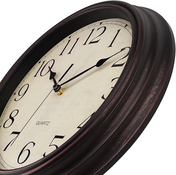 Foxtop 14 Inch Wall Clock Battery Operated Silent Non-Ticking Round Classic Vintage Retro Wall Clock Decorative for Living Room Kitchen Home Office (Bronze)