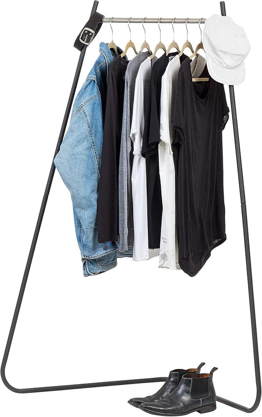 IRIS USA Stylish Corner Clothes Rack for Hanging Clothes, Easy to Assemble, Freestanding Metal Sturdy Garment Rack, Small Space Storage Solution, Modern Versatile Design, Boutique Style, Black