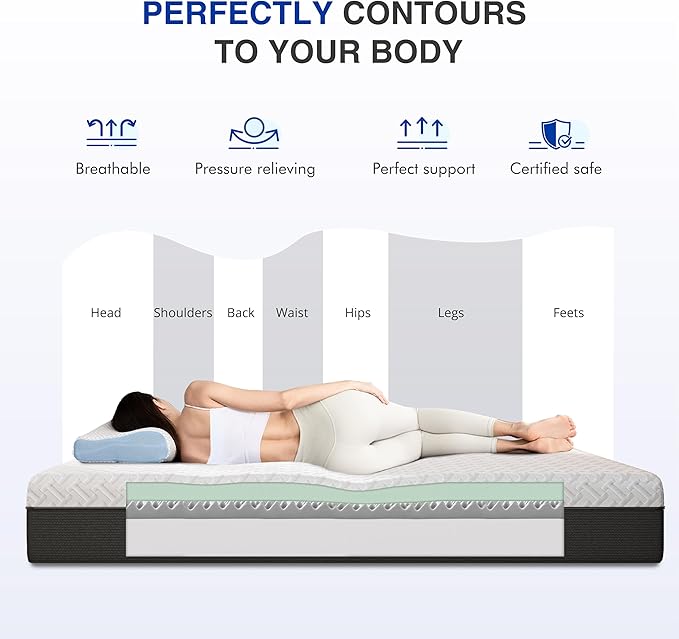 10 Inch Full Green Tea Memory Foam Mattress for Cool Sleep & Pressure Relief, Bed in a Box, Removable Cover No Fiberglass, CertiPUR-US Certified