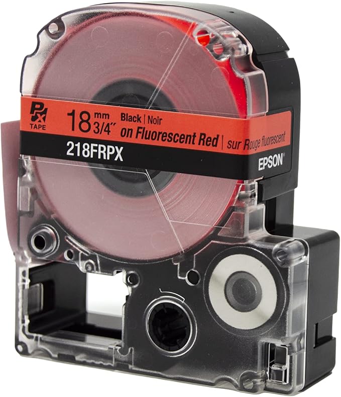 Epson LABELWORKS 218FRPX Genuine PET (Polyester) Tape Cartridge - Black on Fluorescent Red Label Maker Tape - 3/4" (18MM) Wide, 30'