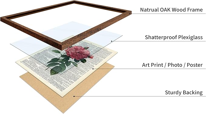 Poster Master Dictionary Art Poster - Pink Roses Print - Flower Art - Floral Art - Gift for Him, Her & Florist - Minimal Decor for Living Room, Bedroom, Dorm or Flower Shop, 16x20 Brown Framed