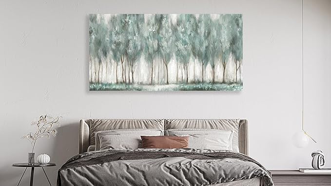 NINEASO Abstract Forest Canvas Wall Art - Grey Teal Foggy Trees Pictures Abstract Misty Woods Wall Decor Modern Botanical Painting Print Artwork for Living Room Bedroom Home Office Decor 20" x 40"