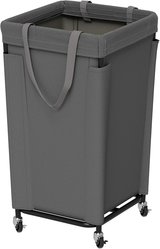 Laundry Basket with Wheels, Laundry Hamper with Removable Bag and Steel Frame, 160L Rolling Dirty Clothes Basket for Bedroom, Bathroom, Laundry Room (Gray)