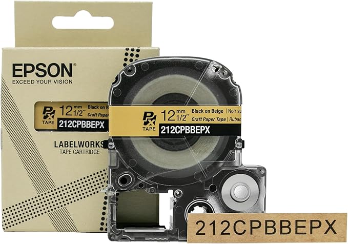 Epson LABELWORKS 212CPBBEPX Genuine Craft Paper Tape Cartridge - Black on Beige Craft Paper Label Maker Tape - 1/2" (12MM) Wide, 16.5'