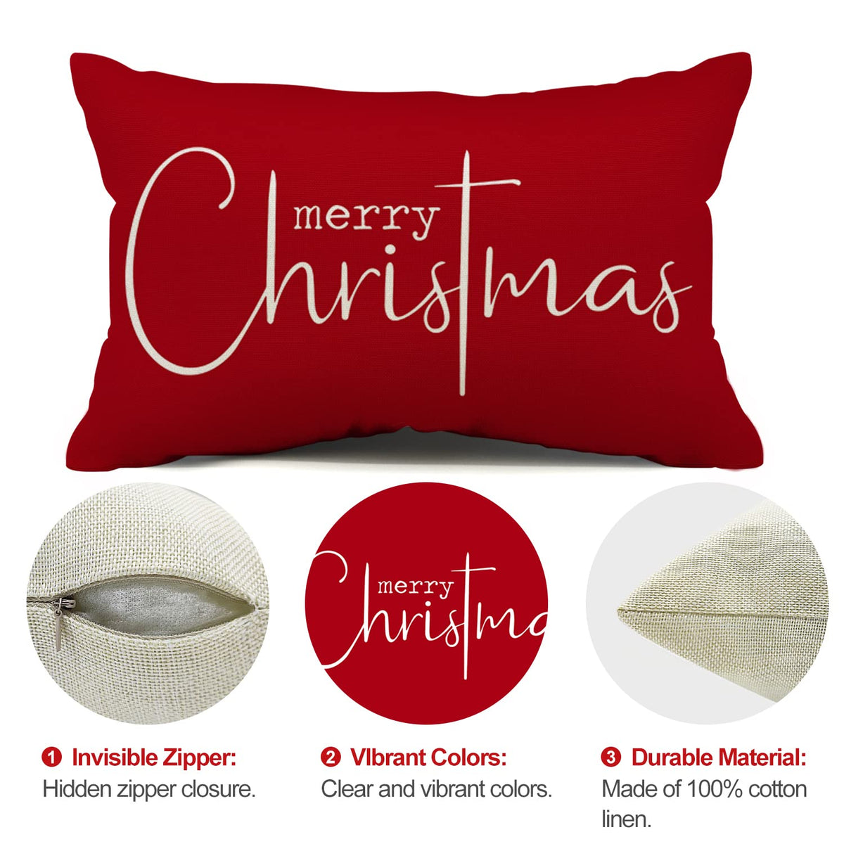 Allorry Christmas Pillow Covers Merry Christmas Throw Pillow Decorative Christmas Red Cotton Cloth Linen Cloth Pillow Cover Sofa Cover Decorative Rectangle Length 12X20 inches