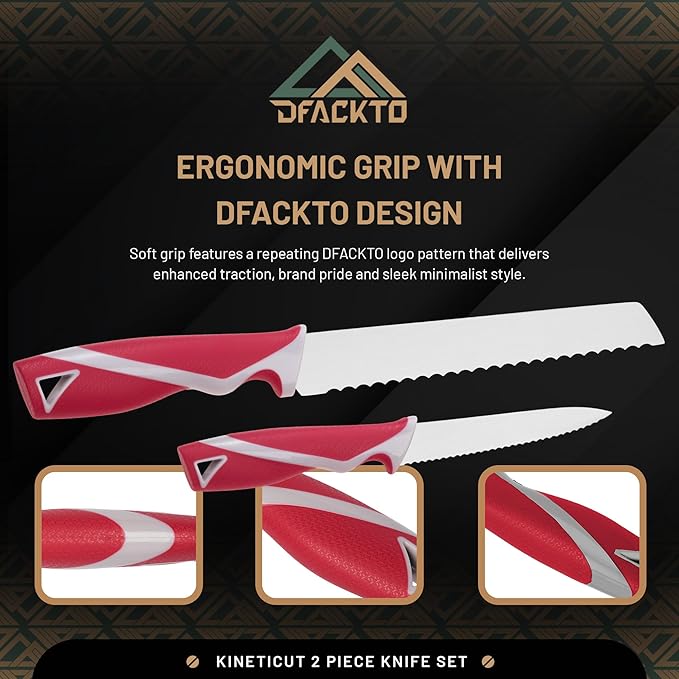 2-Piece Serrated Knife Set – Stainless Steel Kitchen Cooking Knives w/Protective Covers, Dishwasher Safe, No Block, Sharp Cutlery for Slicing Bread, Cooking Fruit & Steak w/Sheath - Magenta
