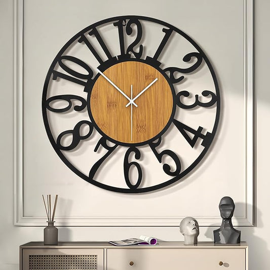 LEIKE Large Wall Clocks,Silent,Non Ticking,Battery Operated Rustic Round Modern Big Wood Wall Clock for Living Room, Bedroom,Kitchen,Farmhouse,Office,Home Decor