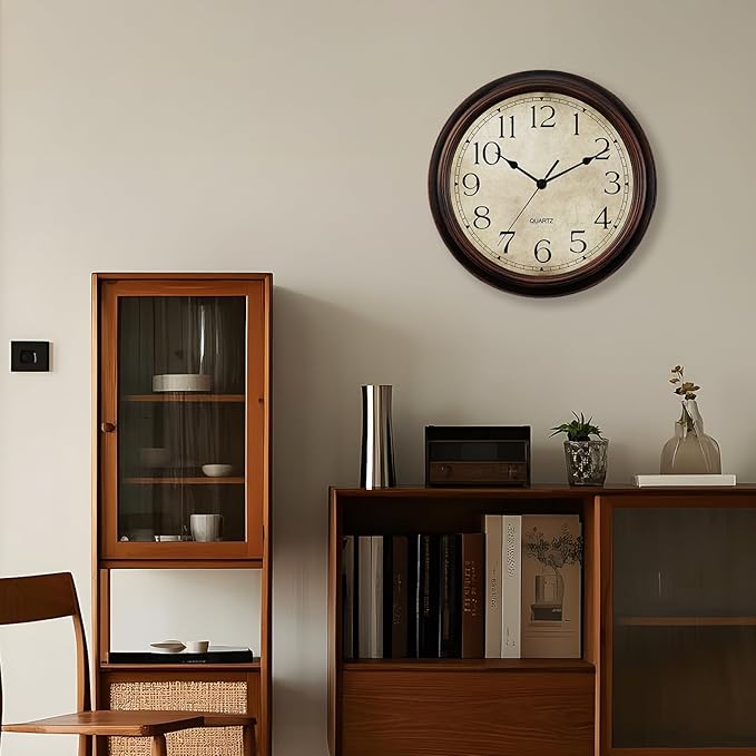Wall Clock 10 Inch Battery Operated Silent Non-Ticking Analog Wall Clocks Vintage Retro Rustic Style Decorative for Bedroom Living Room Kitchen Office (Bronze)
