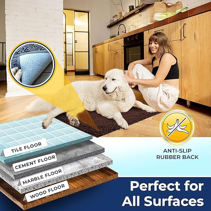 Muddy Mat Chenille Bathroom Rugs Quick Dry Microfiber Mats Non Slip Washable, Extra Thick, Soft and Highly Absorbent Bath Mats for Bathroom, Kitchen, and Shower Floor - Brown Medium 30"X19"
