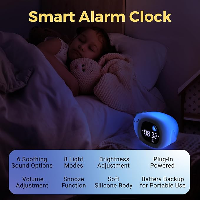 Bumble & Bright Go & Glow Cat App Control Kids Alarm Clock – Digital Sleep Trainer with USB-C Corded, 8 Night Light Colors, 6 Soothing Sounds, 12/24H Routine Trainer, Gift for Boys & Girls