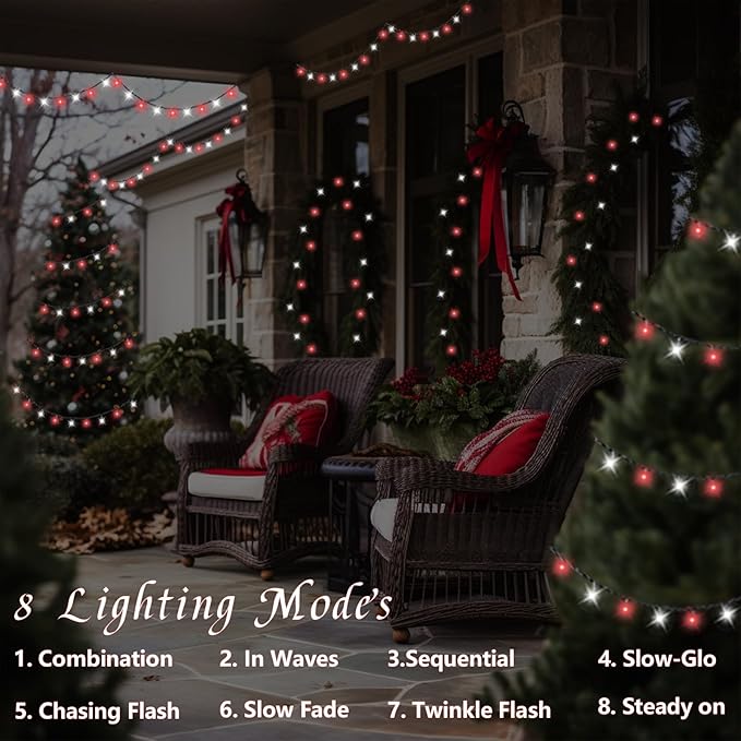 QITONG 165ft 500 LED Red and White String Lights, Christmas String Lights with Green Wire, 8 Modes Twinkle Lights Plug in