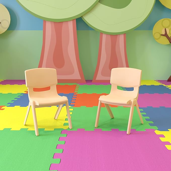 EMMA + OLIVER 2 Pack Natural Plastic Stackable School Chair with 10.5" H Seat, Preschool Chair