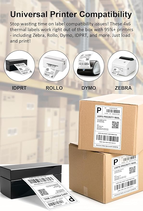 Bulk 4x6 Thermal Labels - 6000 Adhesive Labels | Smudge-Resistant & BPA-Free | Thermal Printer Compatible