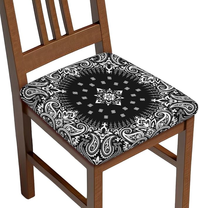 Seat Covers for Dining Room Chairsset of Set of 4, Abstract Paisley Silk Scarf Pattern Style Stretch Chair Seat Covers Cushion Slipcovers for Kitchen Office