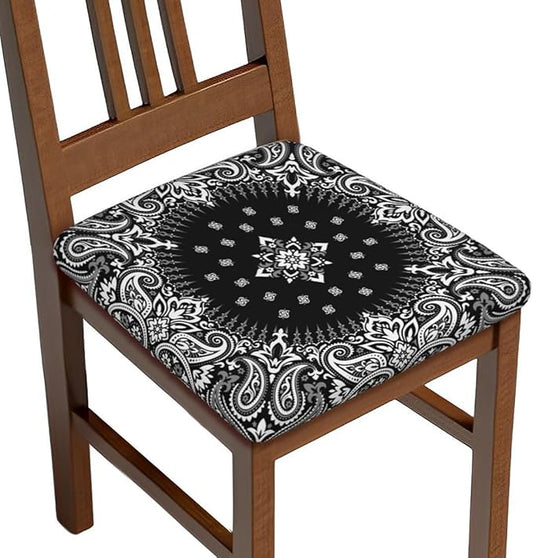 Seat Covers for Dining Room Chairsset of Set of 4, Abstract Paisley Silk Scarf Pattern Style Stretch Chair Seat Covers Cushion Slipcovers for Kitchen Office