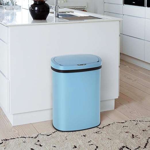 PayLessHere 13 Gallon Trash Can Kitchen Trash Can Automatic Garbage Can with Lid Touch Free High-Capacity Motion Sensor for Kitchen Bedroom Bathroom Office Trash Bin (1, Blue Stainless Steel)