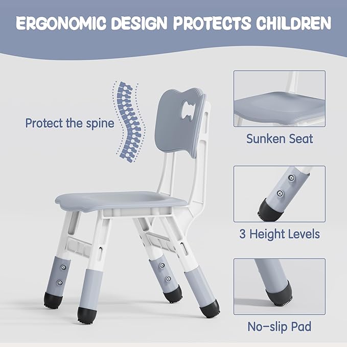 Brelley Kids Table and 2 Chairs Set, Height Adjustable Toddler Desk and Chair Set, Graffiti Desktop, Classroom/Daycare/Home, Children Multi-Activity Table for Ages 2-8