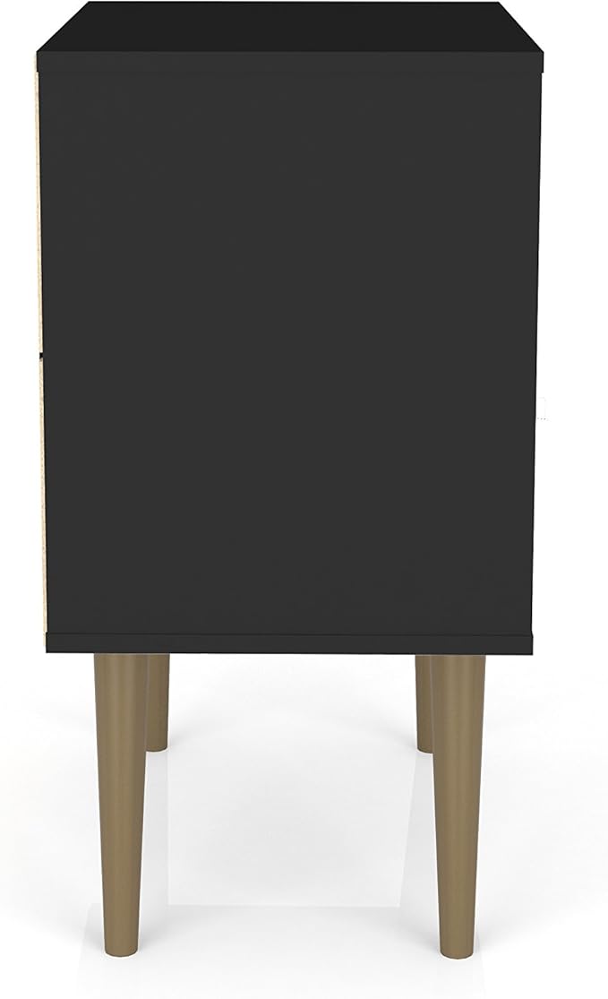Manhattan Comfort Liberty Mid Century Modern Nightstand with Drawer and Cubby, Bedside Table for Bedroom and Living Room, Night Stand Accent Decor, Easy Assembly, Black